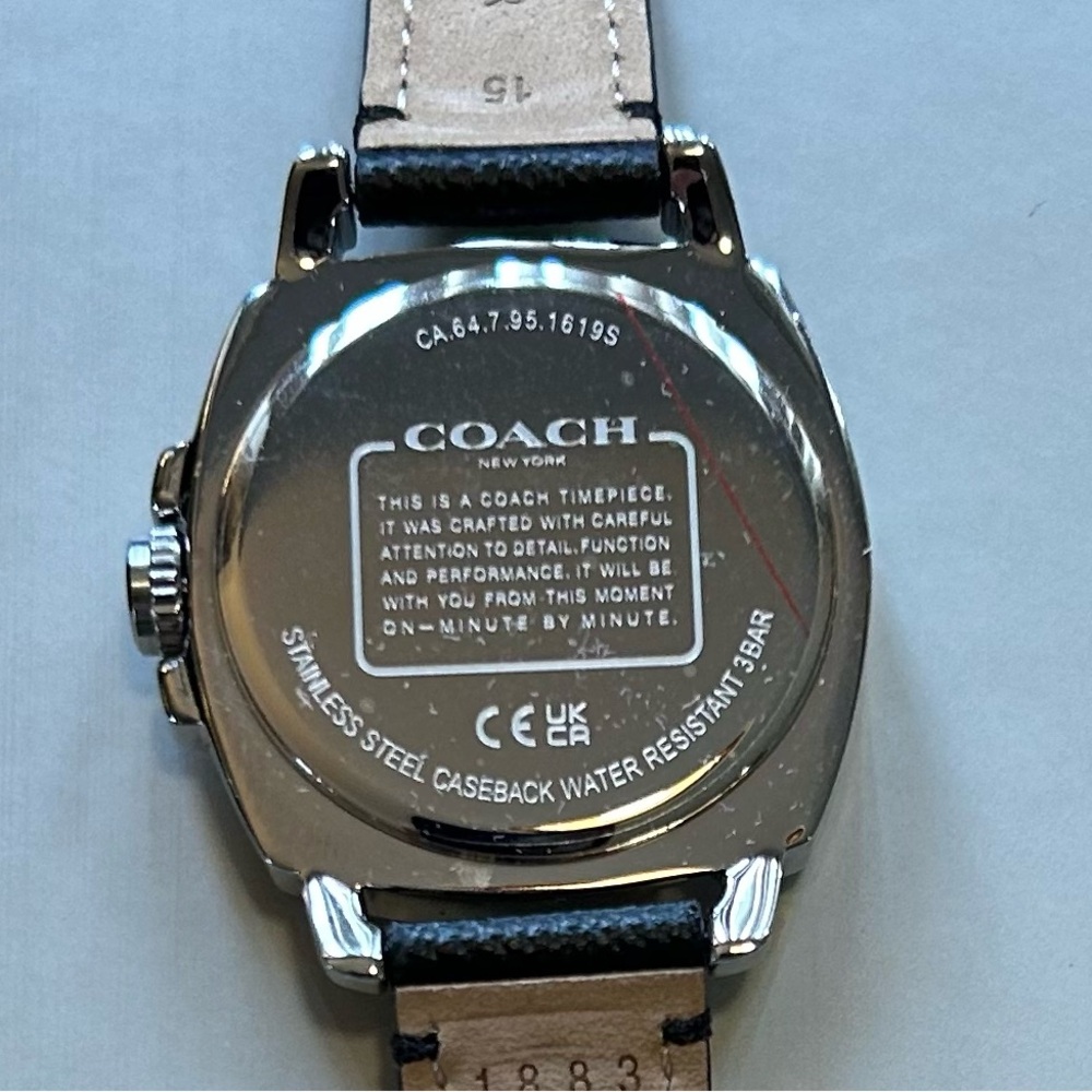 Coach Boyfriend Watch With 34m Silver Face & Black Textured Leather Band - Picture 6 of 10